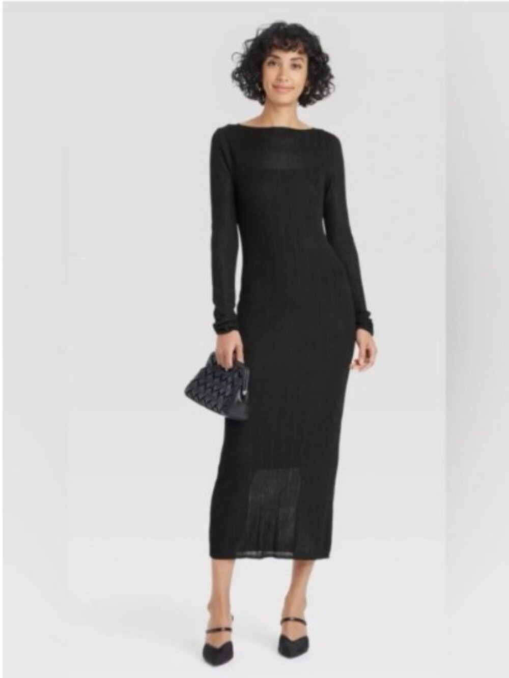 a new day Women's Black Long Sleeve Sheer Maxi Dress Sweater  Size L